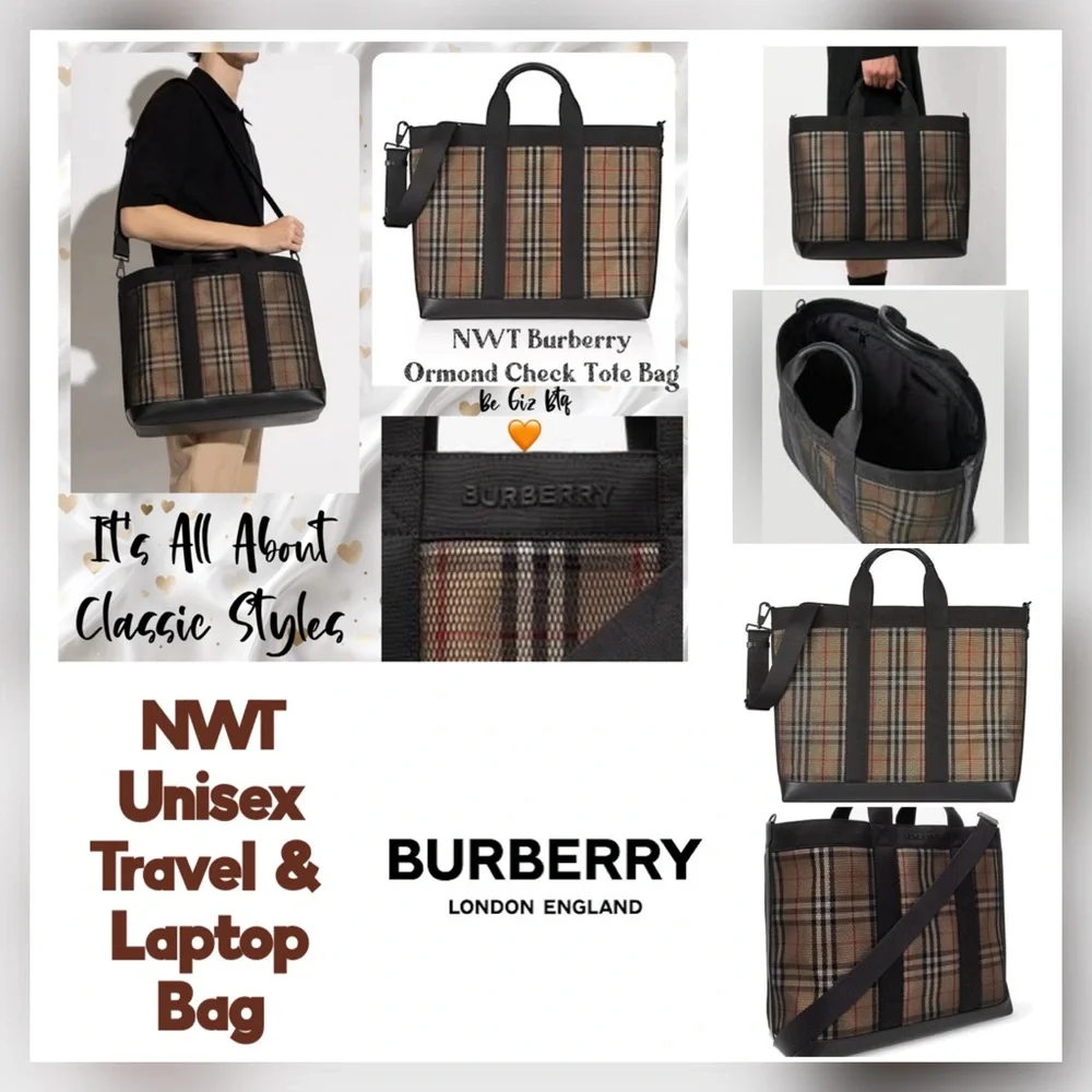 🔥🔥NWT Authentic Burberry Ormond Check Tote Archive Beige Travel Bag